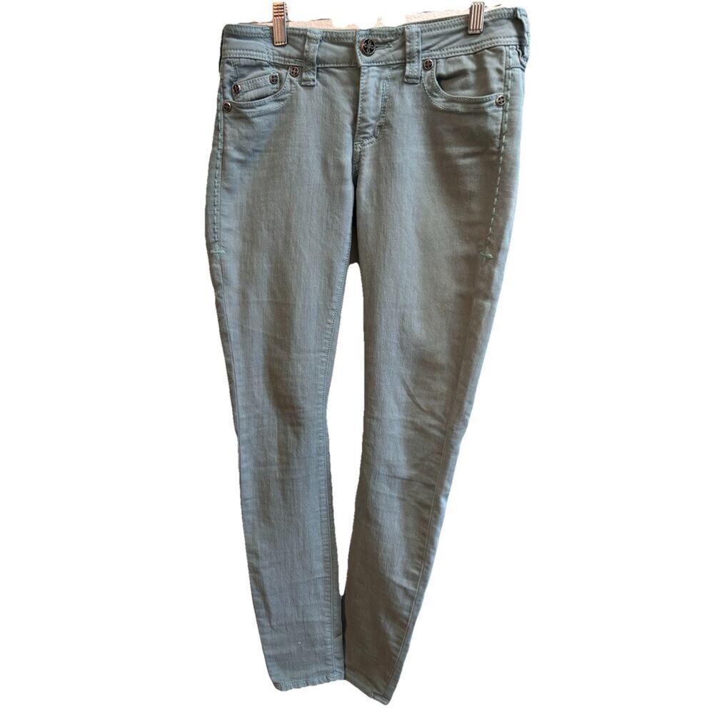 Affliction Raquel Fleur Teal Gray Jeans Women 27 Pastel Straight Spring Summer
